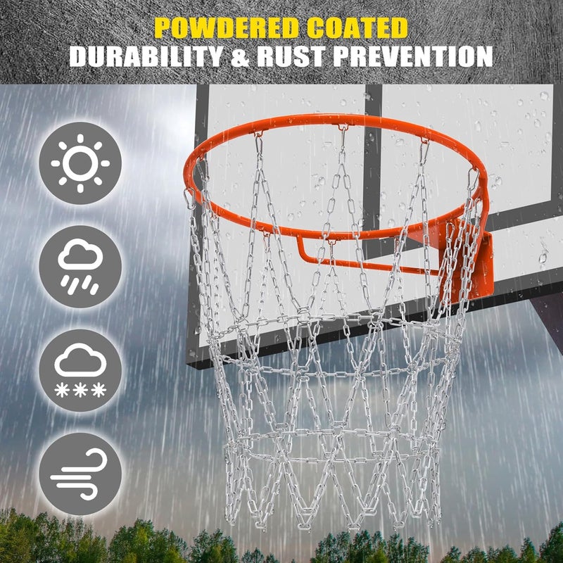 KingDolly Upgraded Buckle Chain Basketball Net, Rust-Proof Coated Metal Basketball Net Outdoor with 12 Loops Snap Links, 18" Universal Fit Chain Net for Basketball Hoop - No Tools Installation - Image 5